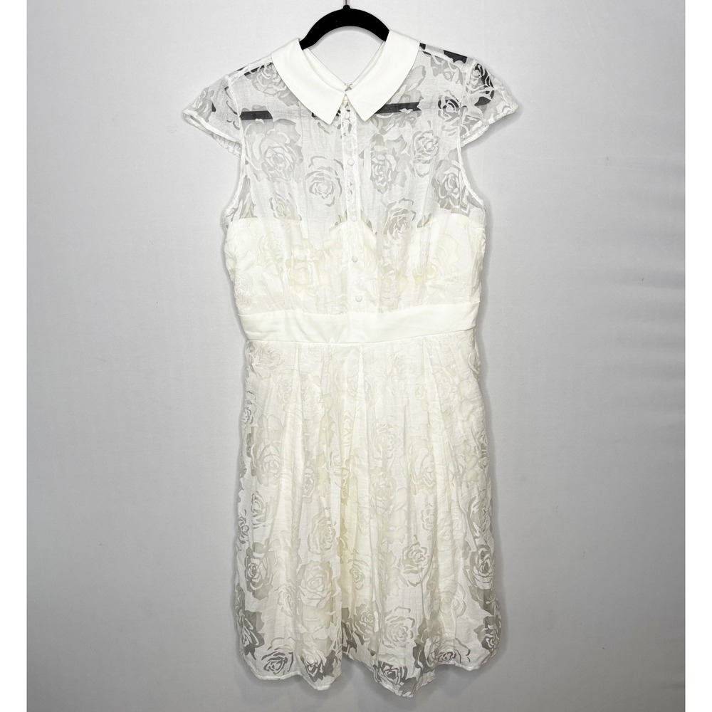 Unique Vintage Retro Ivory Rose Dress Lace Overlay Peter Pan Collar Size XL - Picture 11 of 11